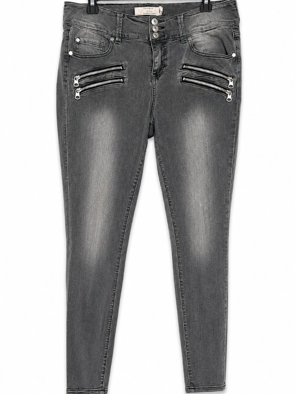 Torrid Gray Moto Zip Skinny Jeggings High Rise Stretch Jeans Women's 14R